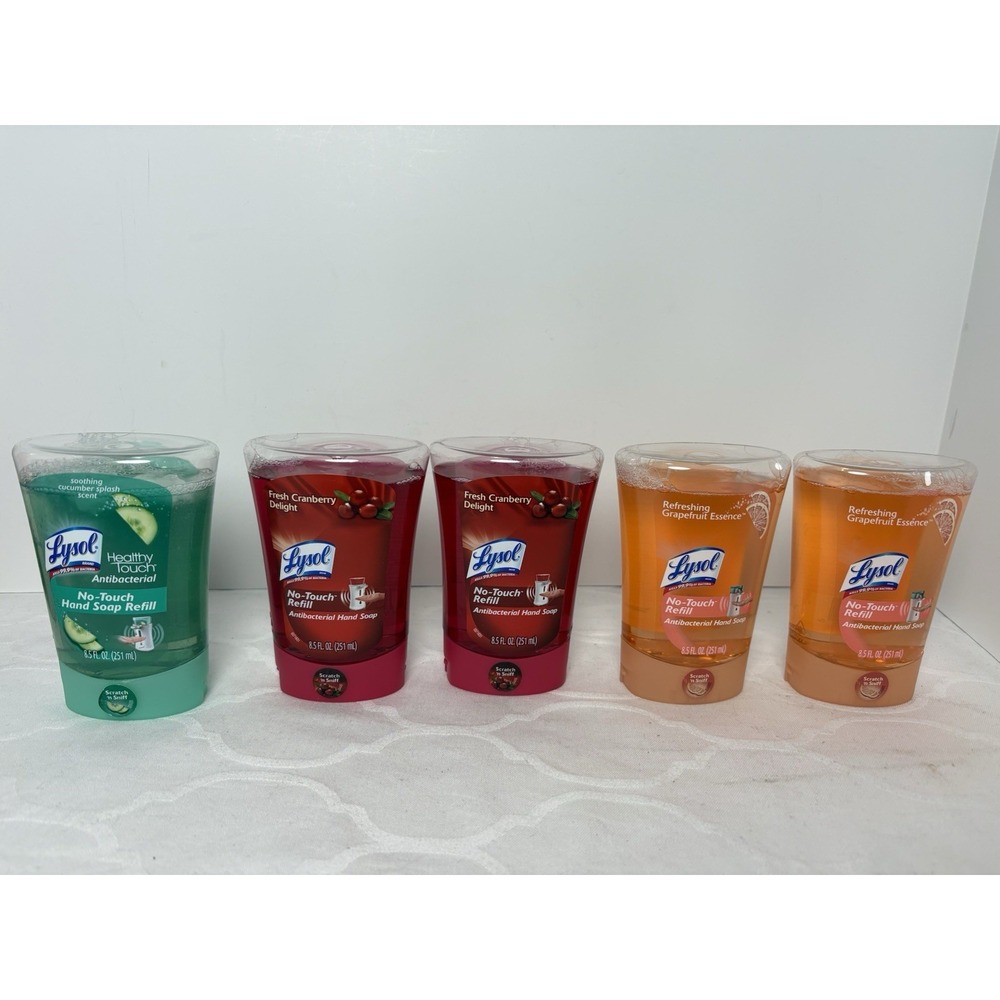 5 Lot Lysol No Touch Soap Dispenser Refills Grapefruit Cranberry Cucumber READ